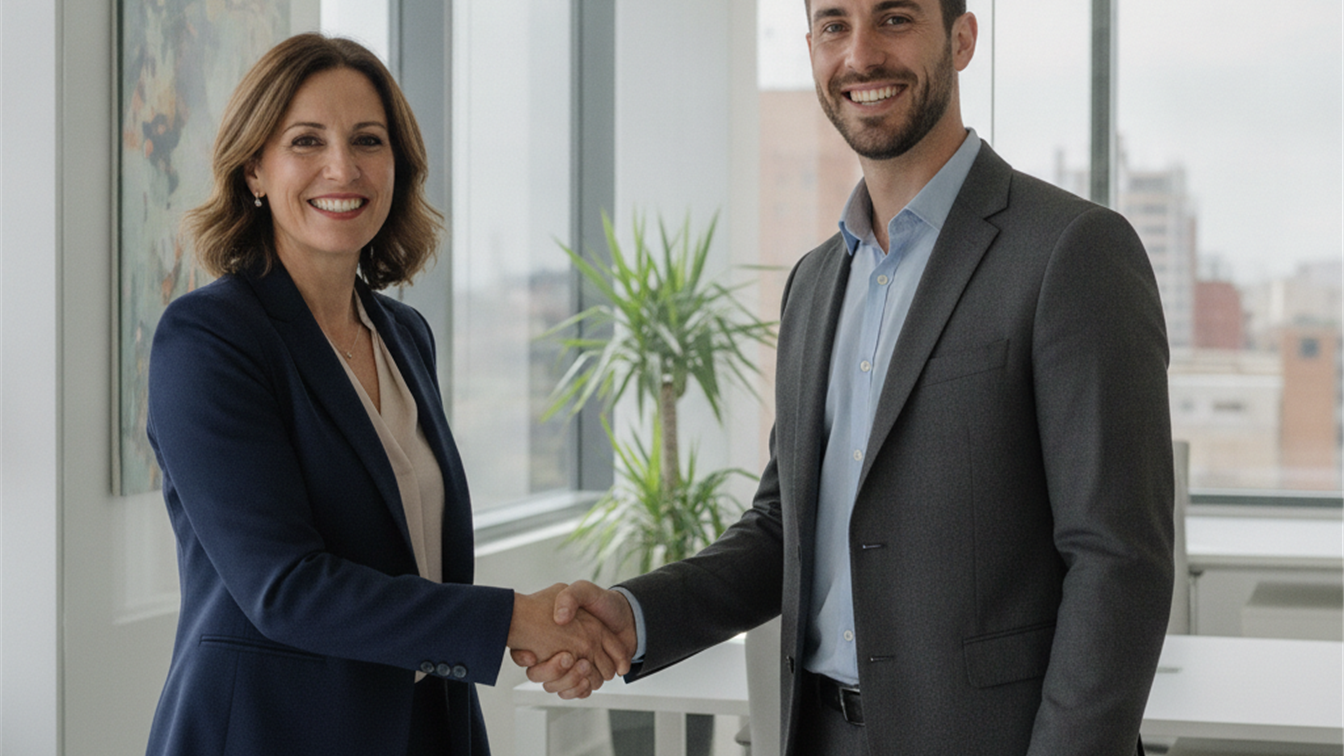Entrevista de trabajo en oficina moderna en Espana