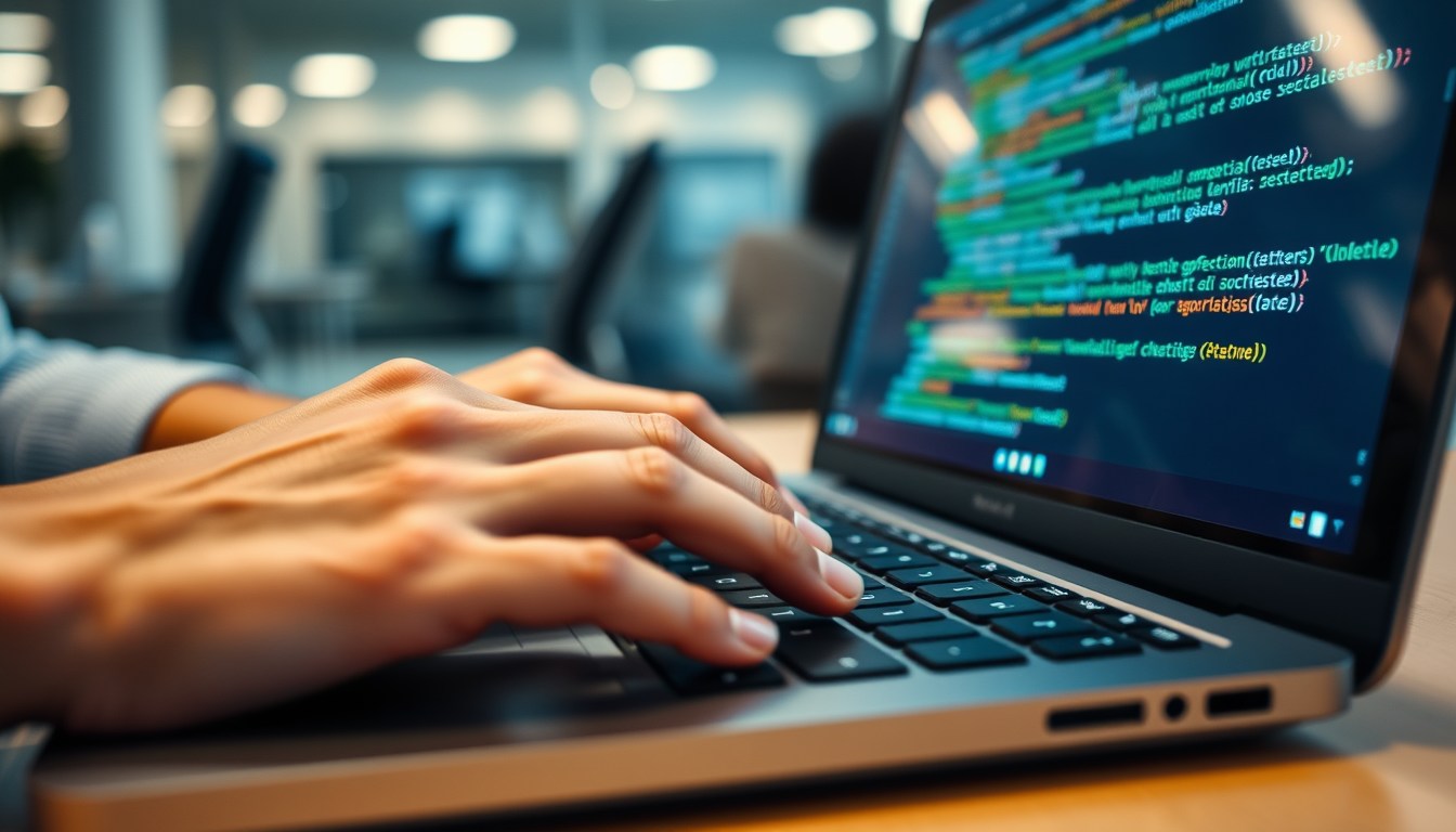 Persona trabajando en un ordenador portatil con un editor de codigo