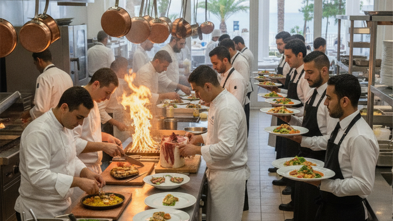 personal de hostelería trabajando en restaurante durante la temporada de verano en España