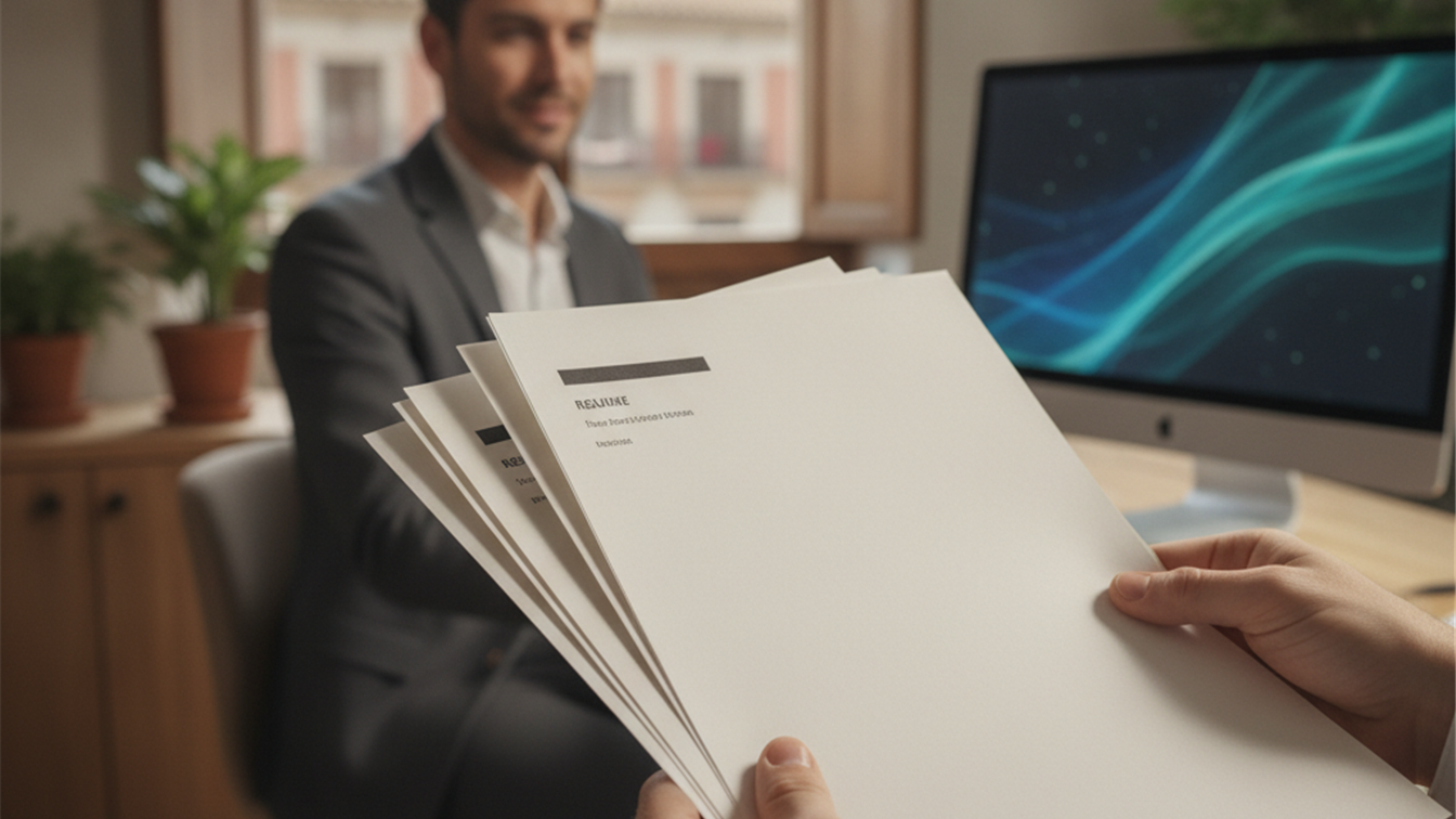 Persona revisando documentos de candidatura laboral