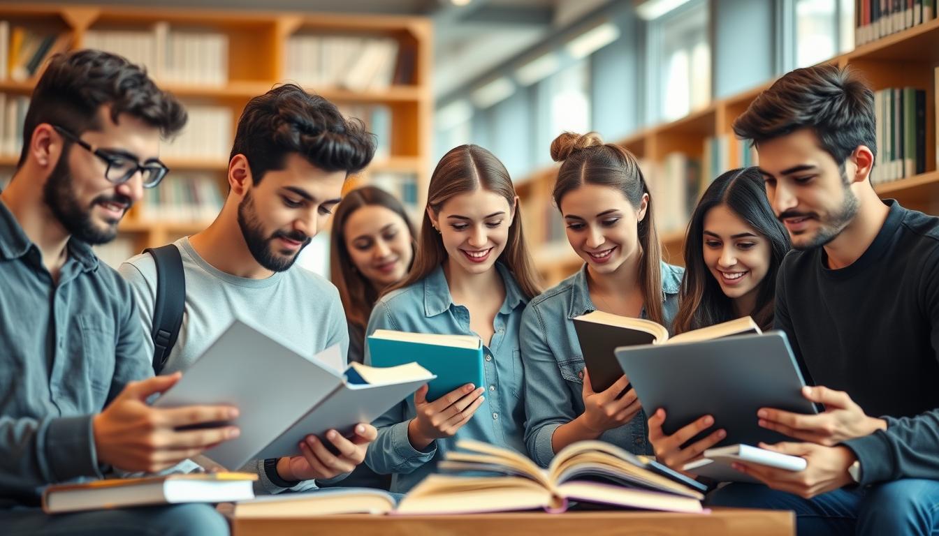 Personas estudiando y preparando oposiciones en una biblioteca