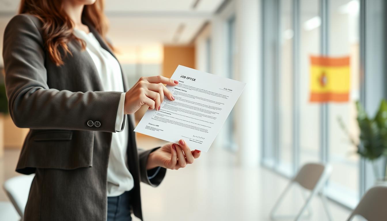 Profesional recibiendo una oferta de trabajo en una oficina moderna en España