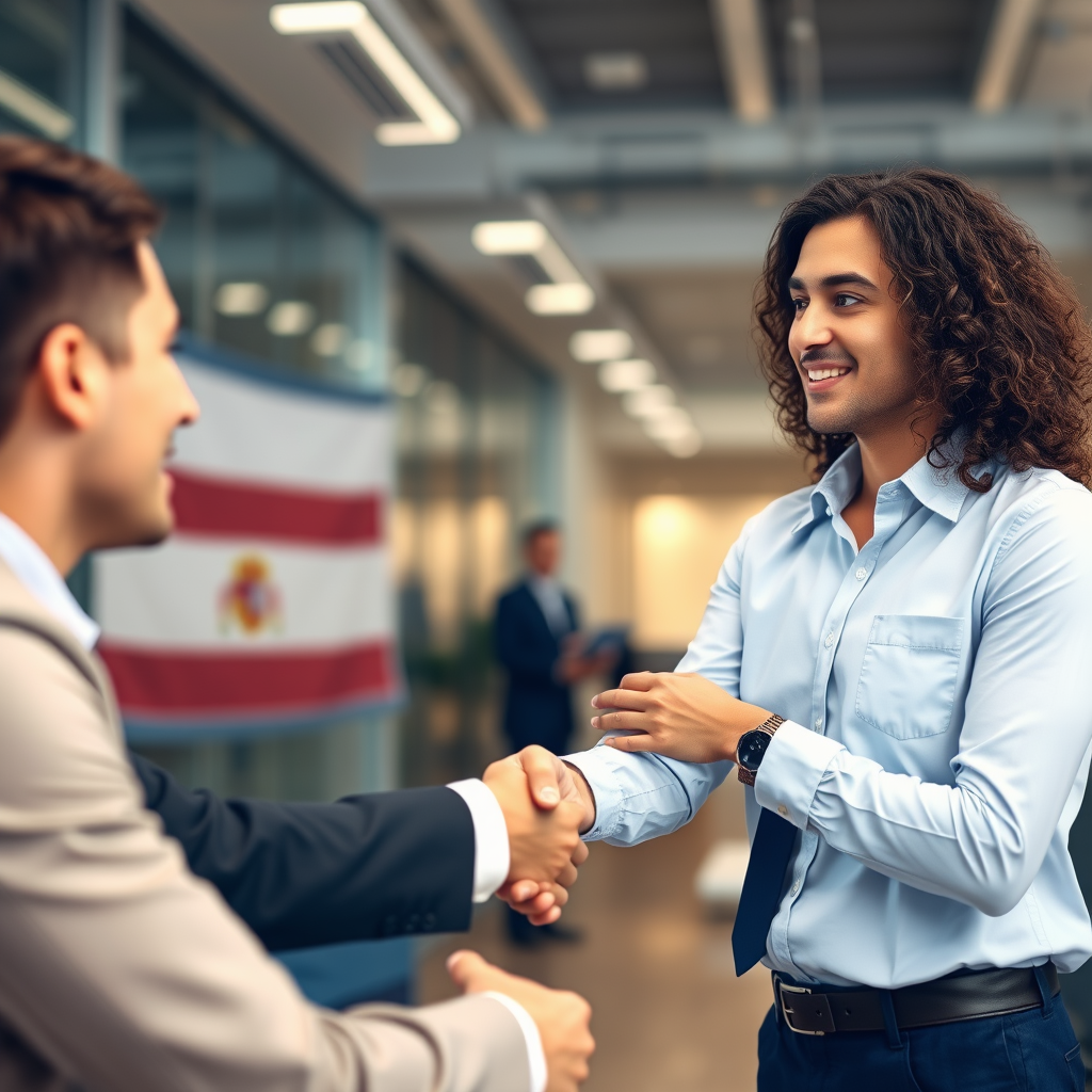Candidato de empleo estrechando la mano con un empleador en España