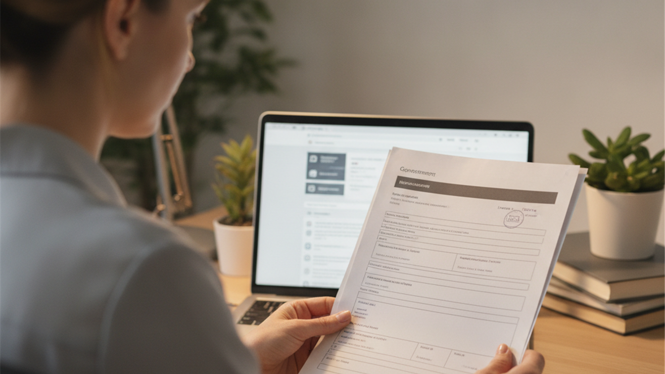 Persona revisando documentos de solicitud de prestacion por desempleo