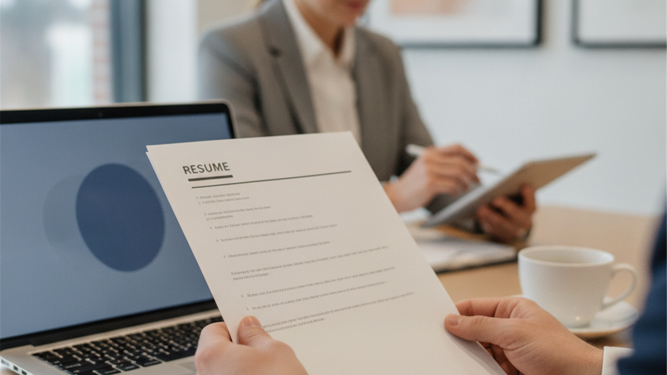 persona revisando curriculum vitae en documento impreso