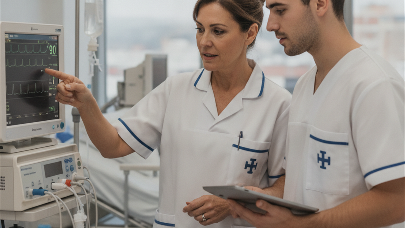 Profesionales sanitarios trabajando en equipo en un hospital en España