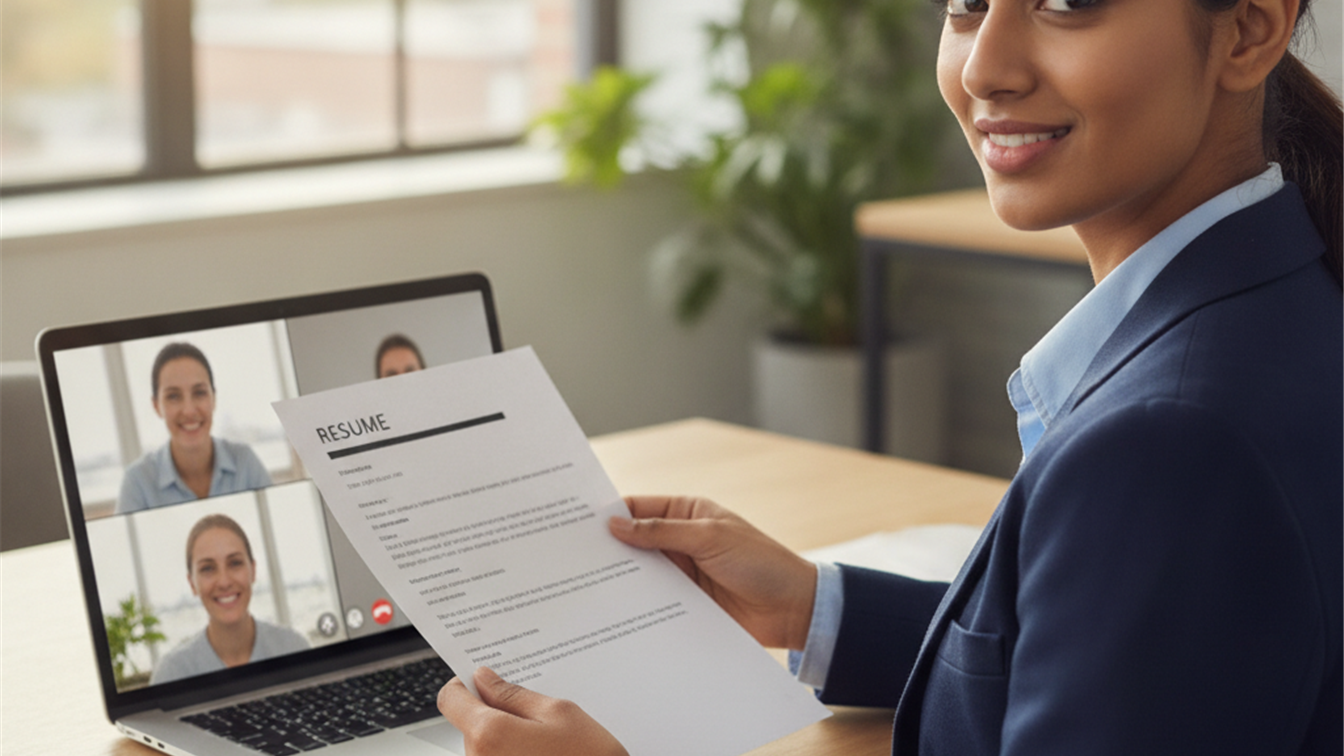 Persona preparando entrevista de trabajo con curriculum