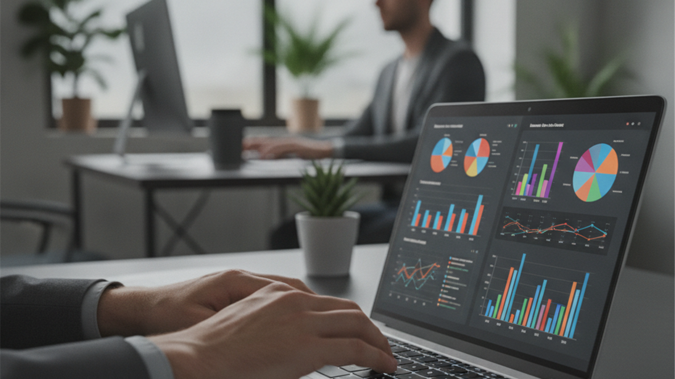 Persona trabajando con herramientas digitales de análisis de datos en una oficina