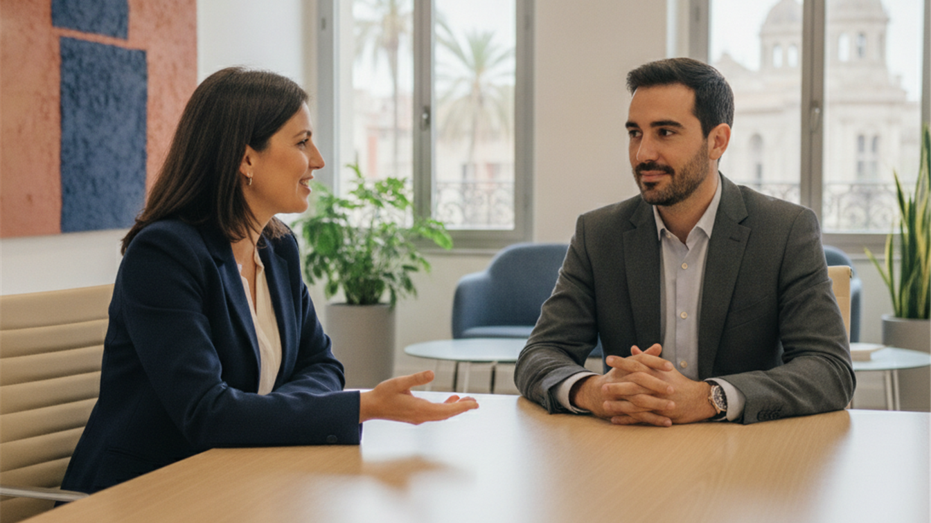 Entrevista de trabajo profesional en oficina en Espana