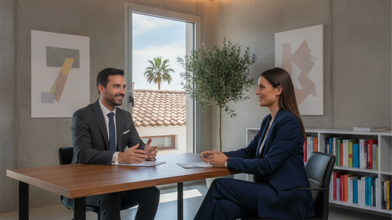 Entrevista de trabajo en oficina moderna en Espana