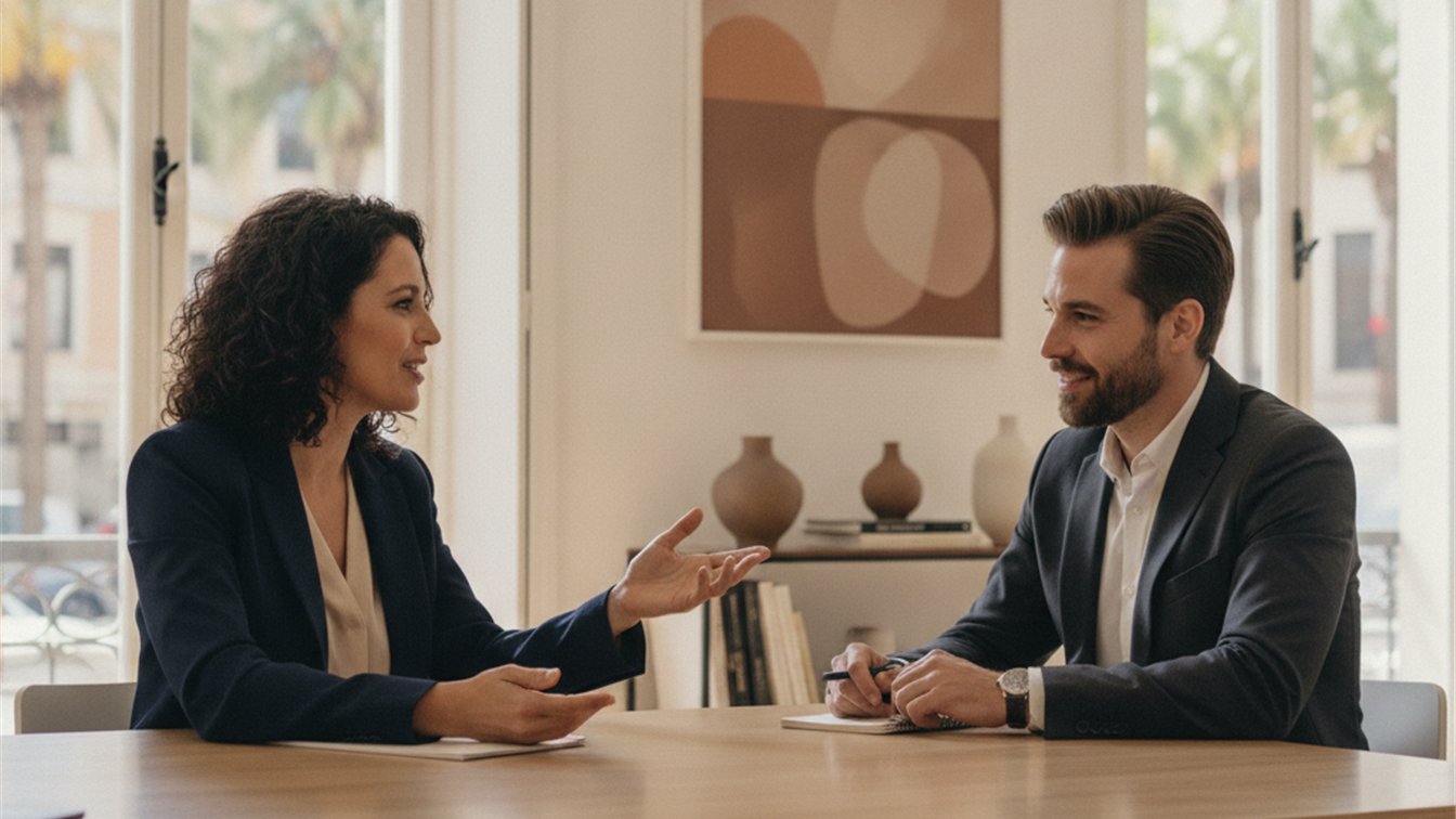 Entrevista de trabajo profesional en oficina espanola