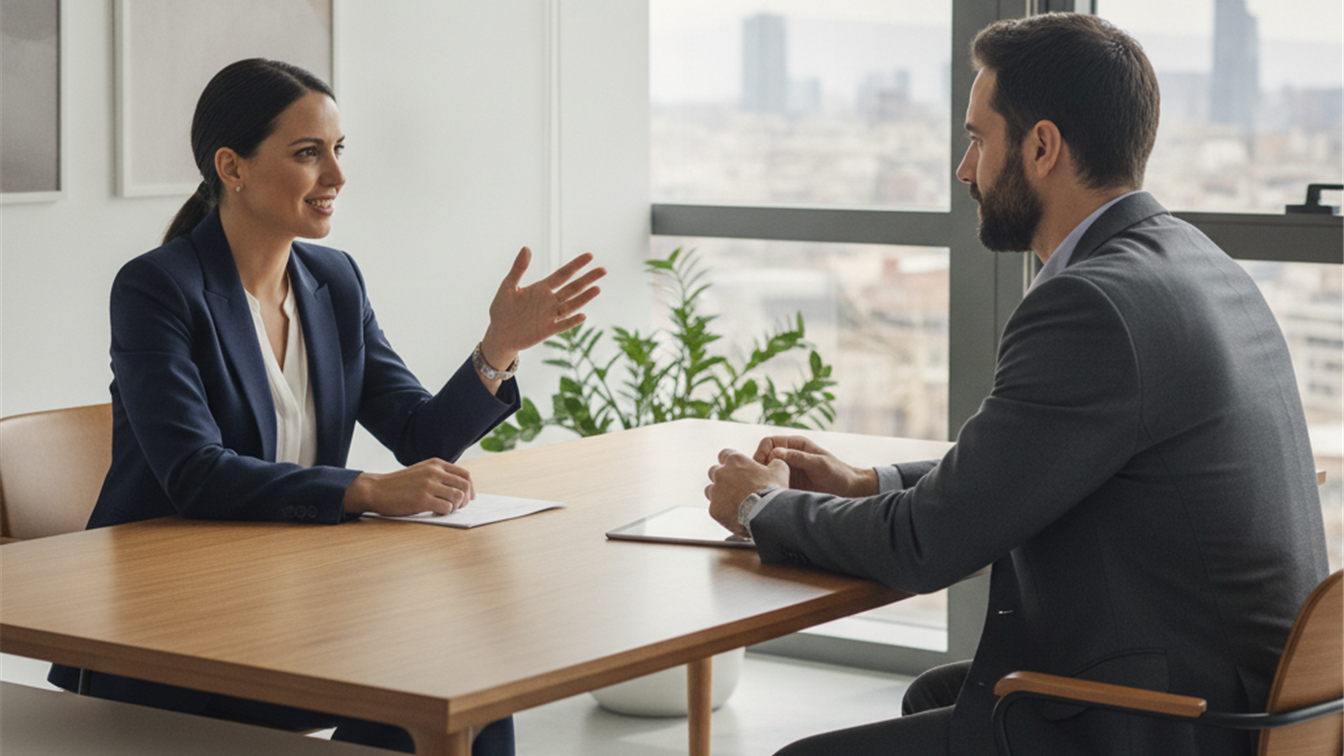 entrevista de trabajo profesional en oficina espanola