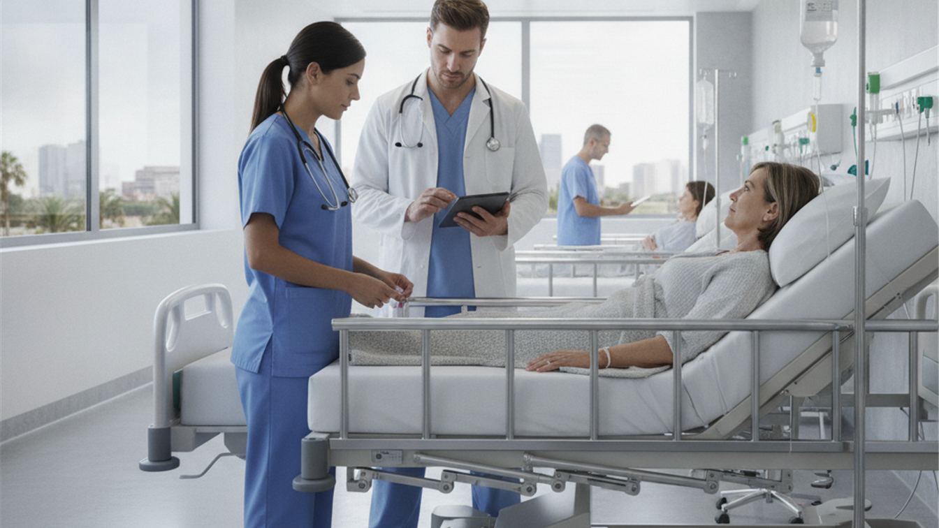 Profesionales sanitarios trabajando en hospital español 2026