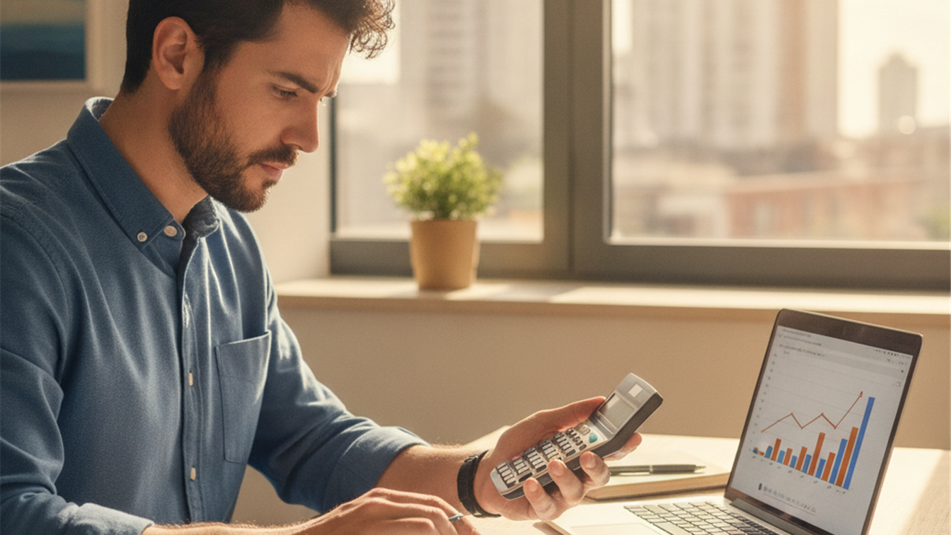 Trabajador autonomo revisando facturas y finanzas en Espana