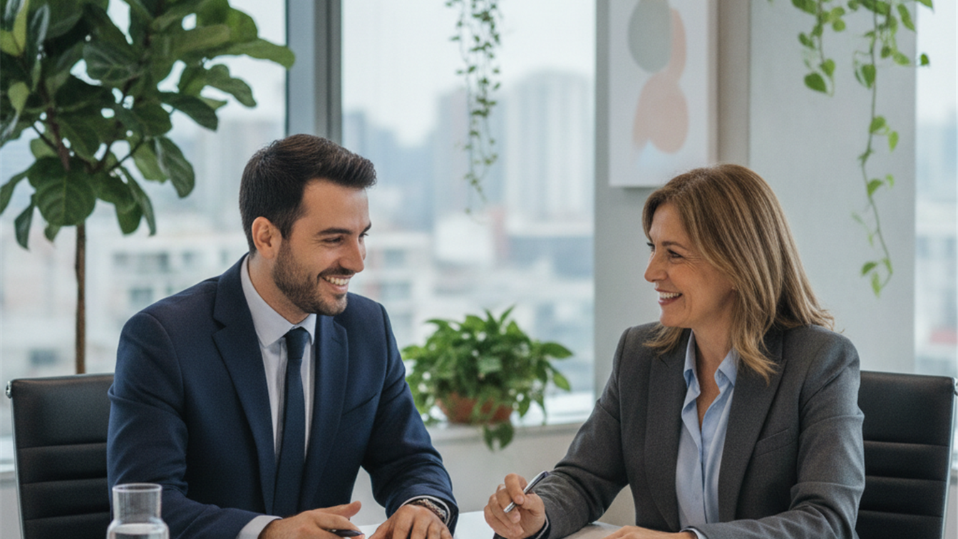 Trabajadores en entrevista de empleo en empresa española