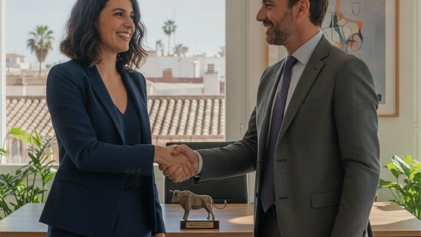 Candidato exitoso estrechando la mano del empleador en España