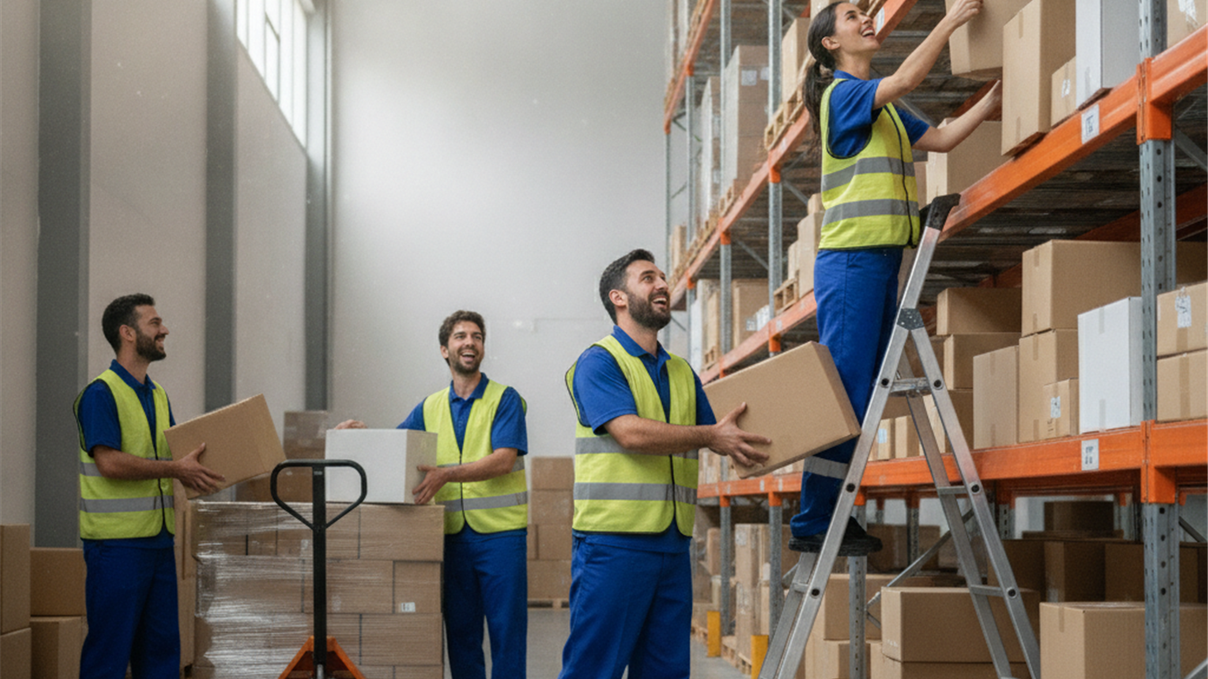 Trabajadores de logística en almacén en España