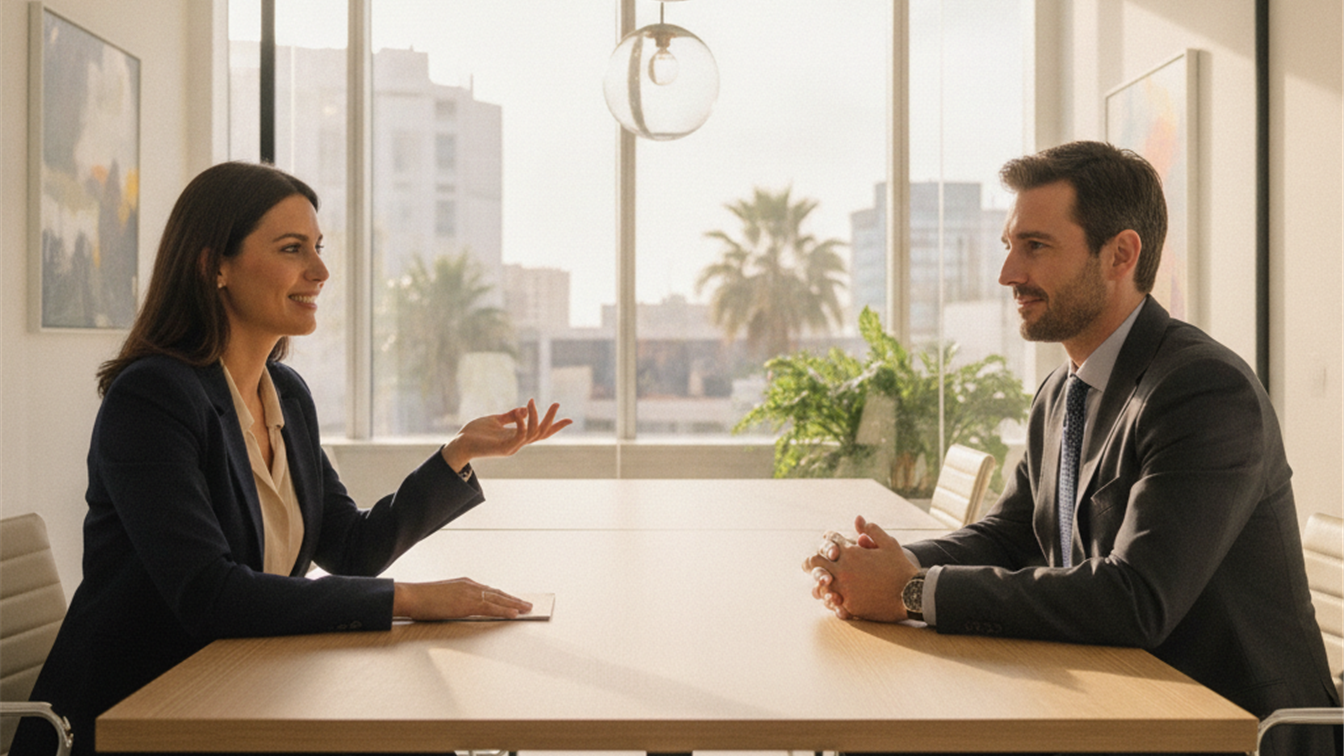 Entrevista de trabajo profesional en oficina moderna en Espana