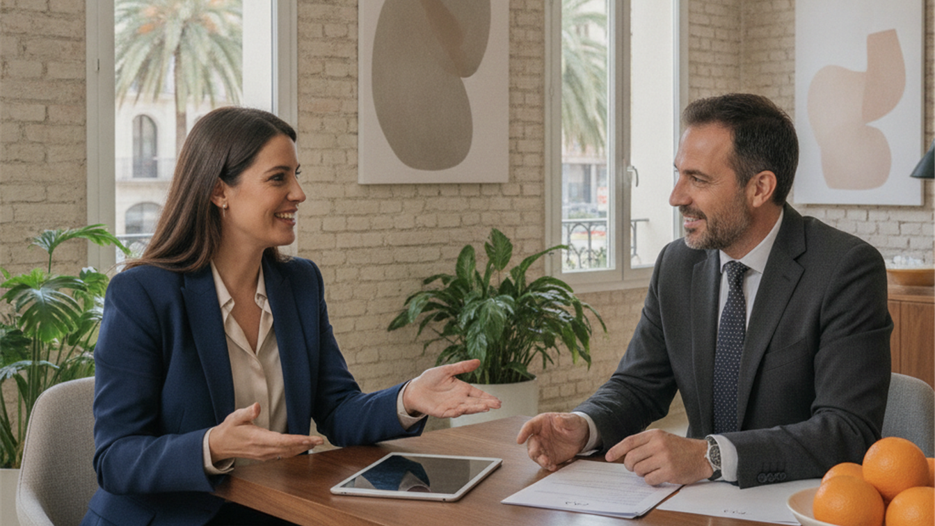 Entrevista de trabajo profesional en oficina moderna en Espana