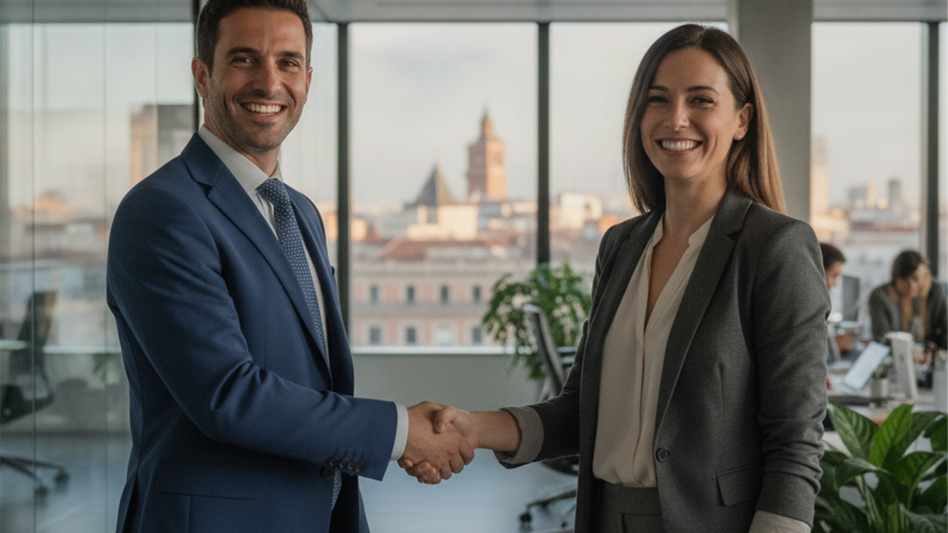Profesionales cerrando acuerdo laboral en empresa espanola en septiembre 2026