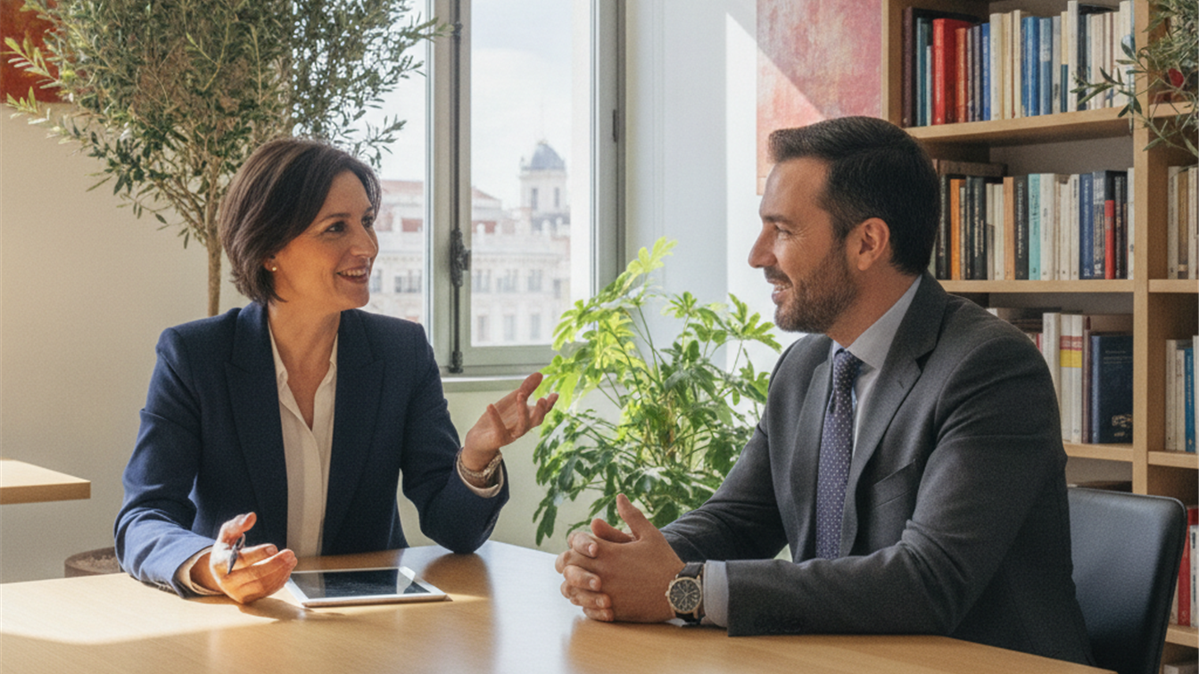 Entrevista de trabajo en oficina moderna en España