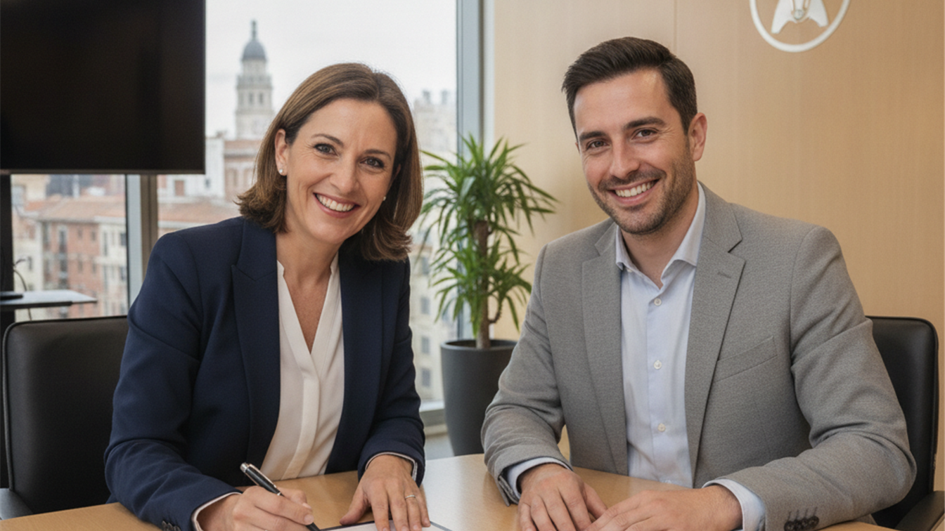 Trabajadores revisando contrato laboral en empresa española