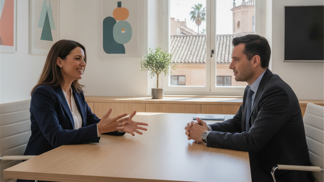Entrevista de trabajo profesional en una oficina moderna en España